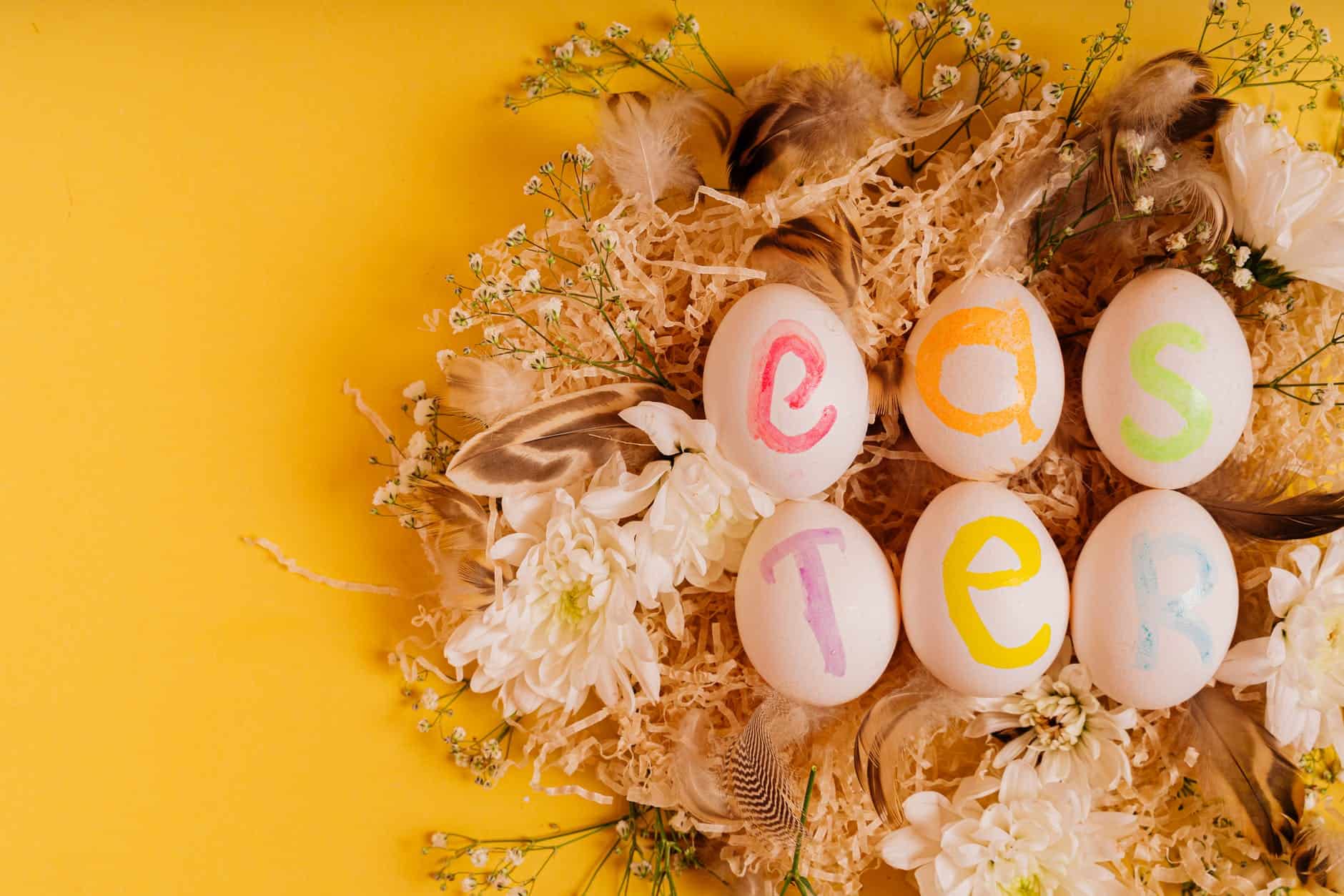 painted easter eggs and flowers