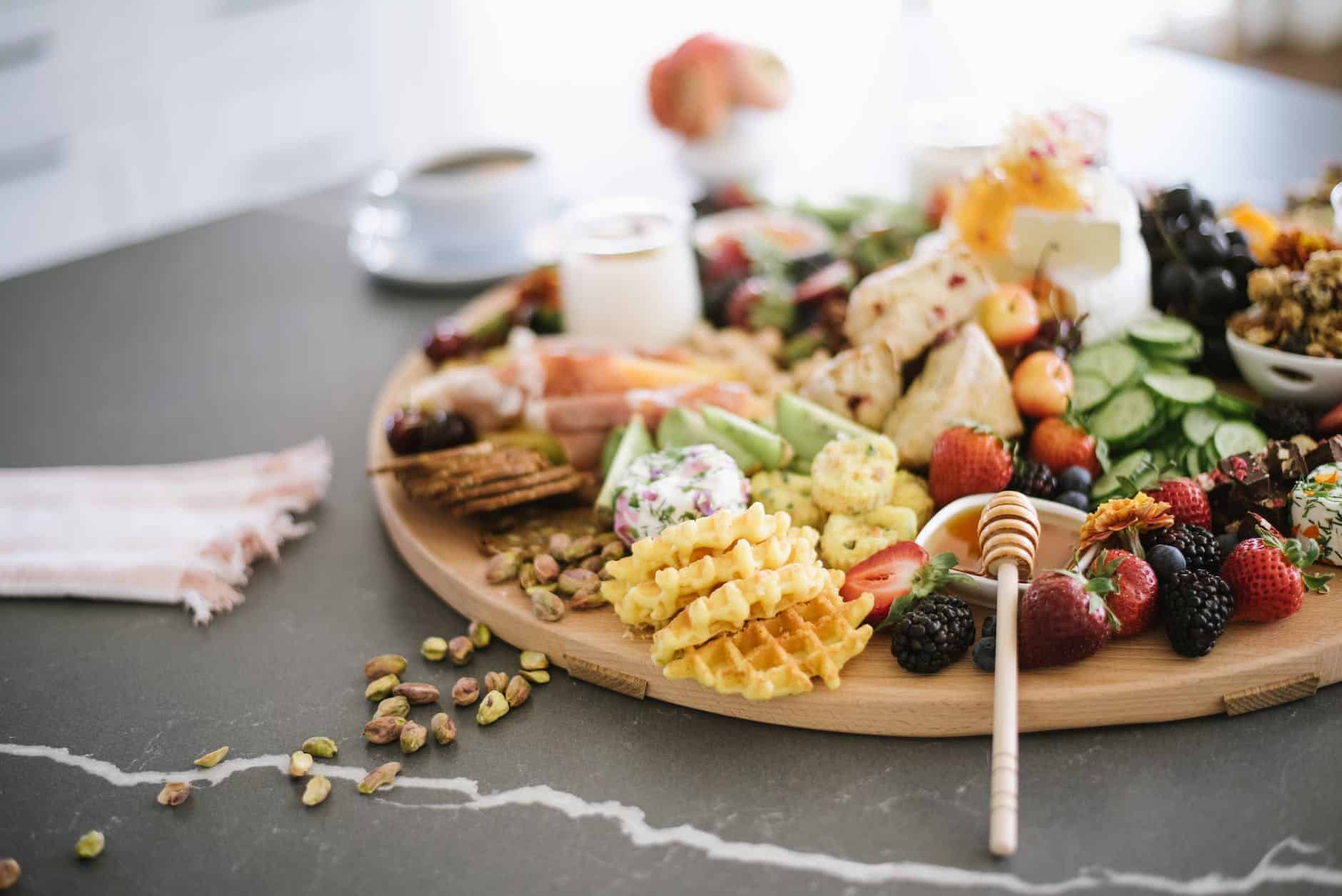 food platter on wooden tray