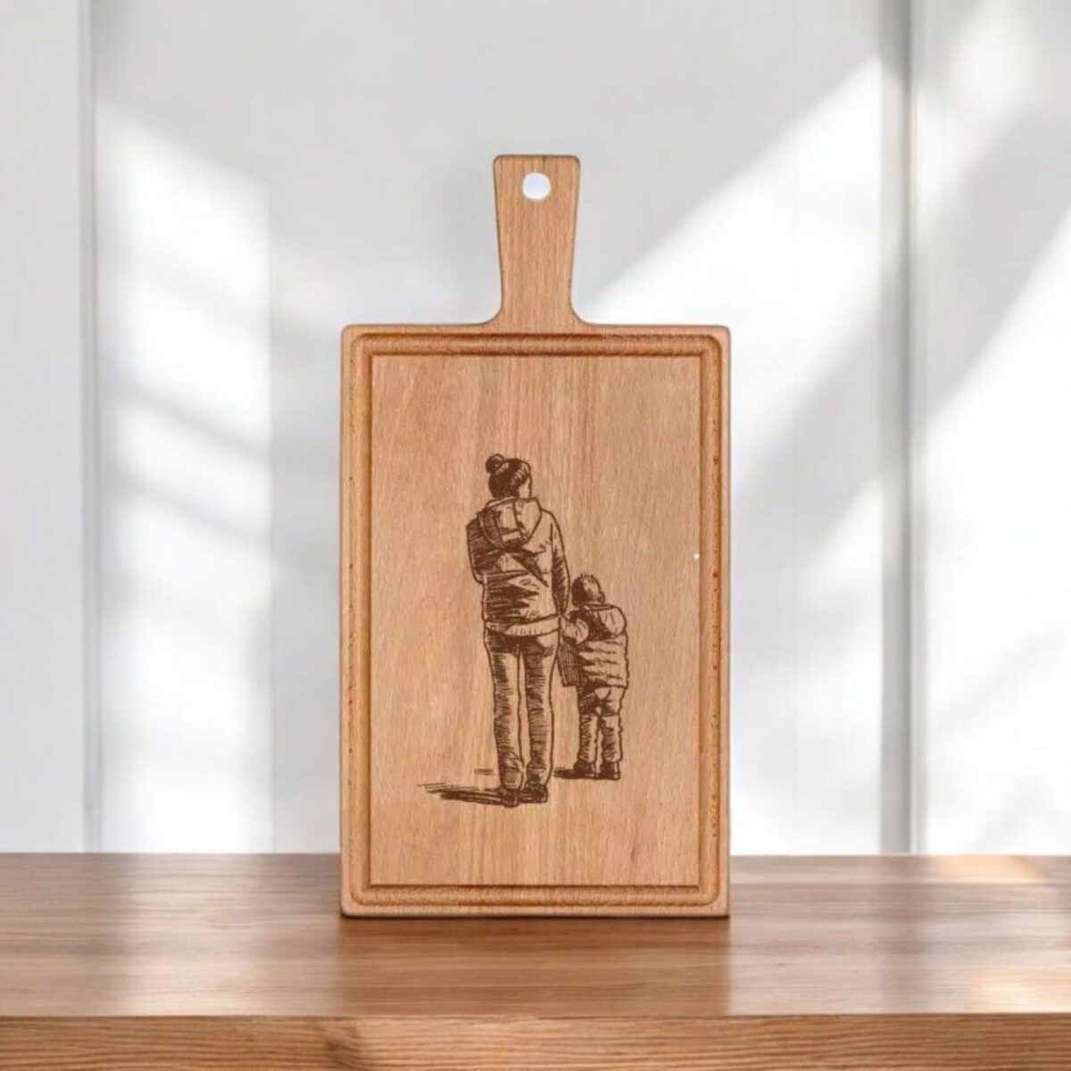 1x borrelplank graveren / bedrukken | snijplank | serveerplank | foto, logo of tekst | 33x16 cm | Beuken | handvat