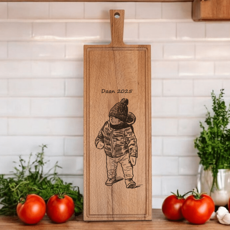 1x Borrelplank graveren - Beuken -  59cm x 19cm - met foto of tekst zelf personaliseren