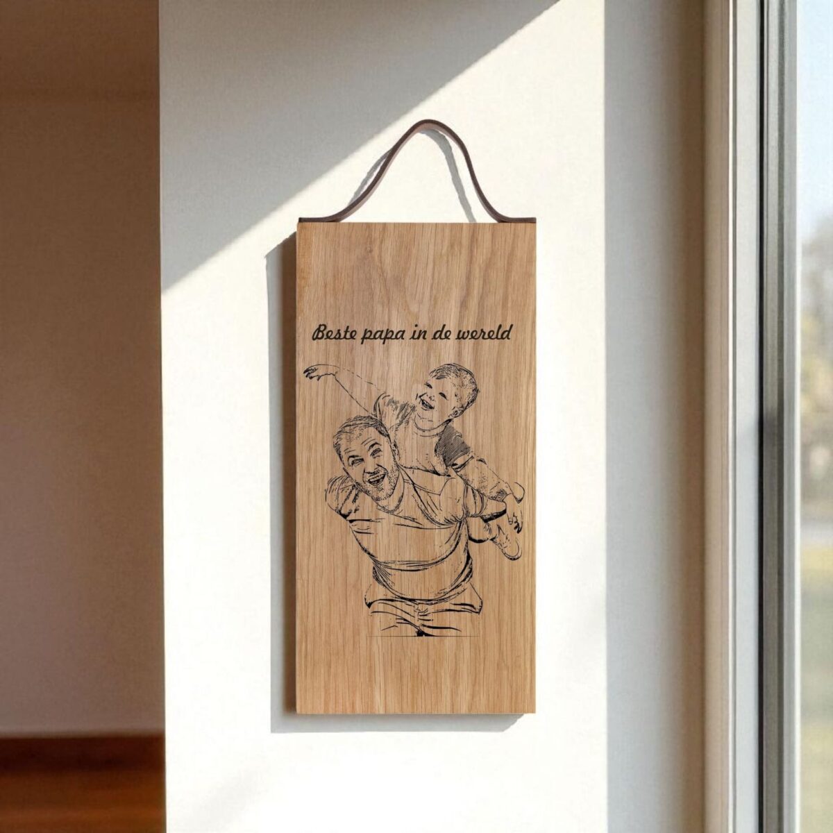 1x borelplank graveren - met leren handvat - 33x16 cm