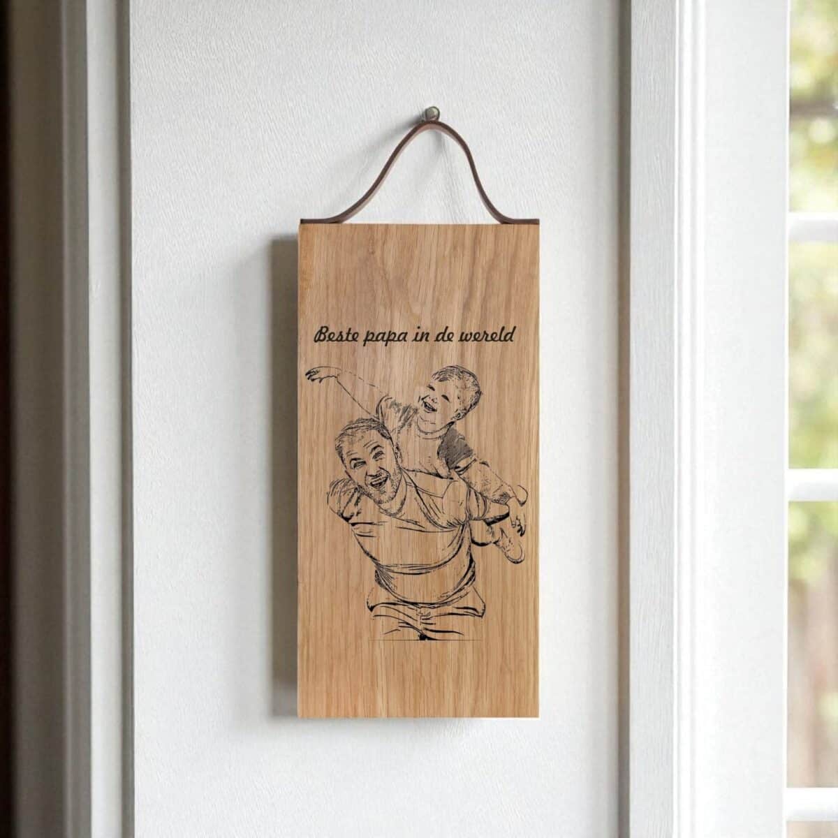 1x houten plank graveren - eiken-  met leren handvat - 33x16 cm