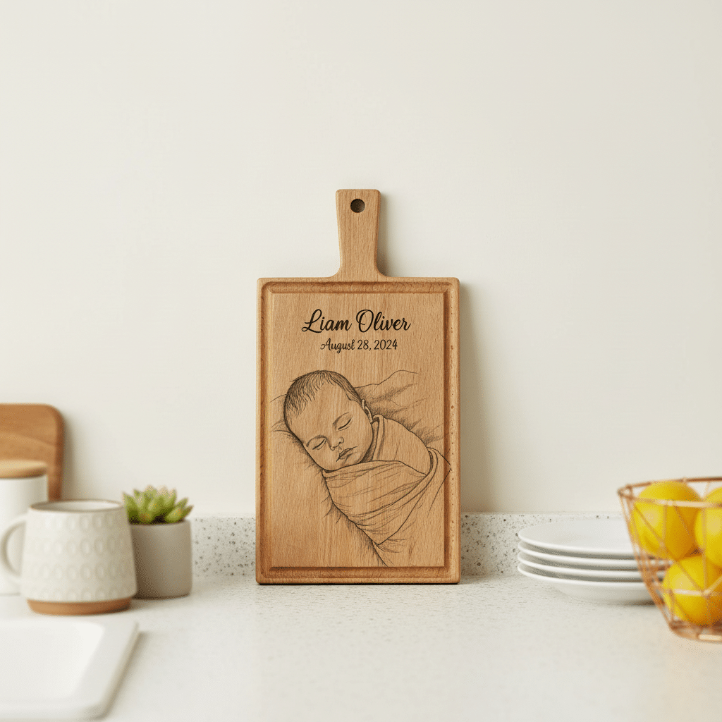 Babyfoto op borrelplank - kraamcadeau - cadeau geboorte - Beuken -  33cm x 16cm - 9