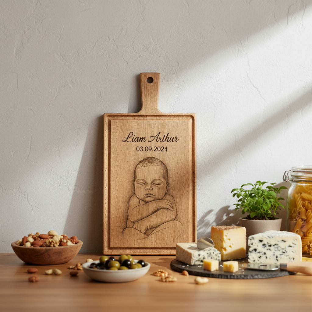 Babyfoto op borrelplank - kraamcadeau - cadeau geboorte - Beuken -  33cm x 16cm - 1