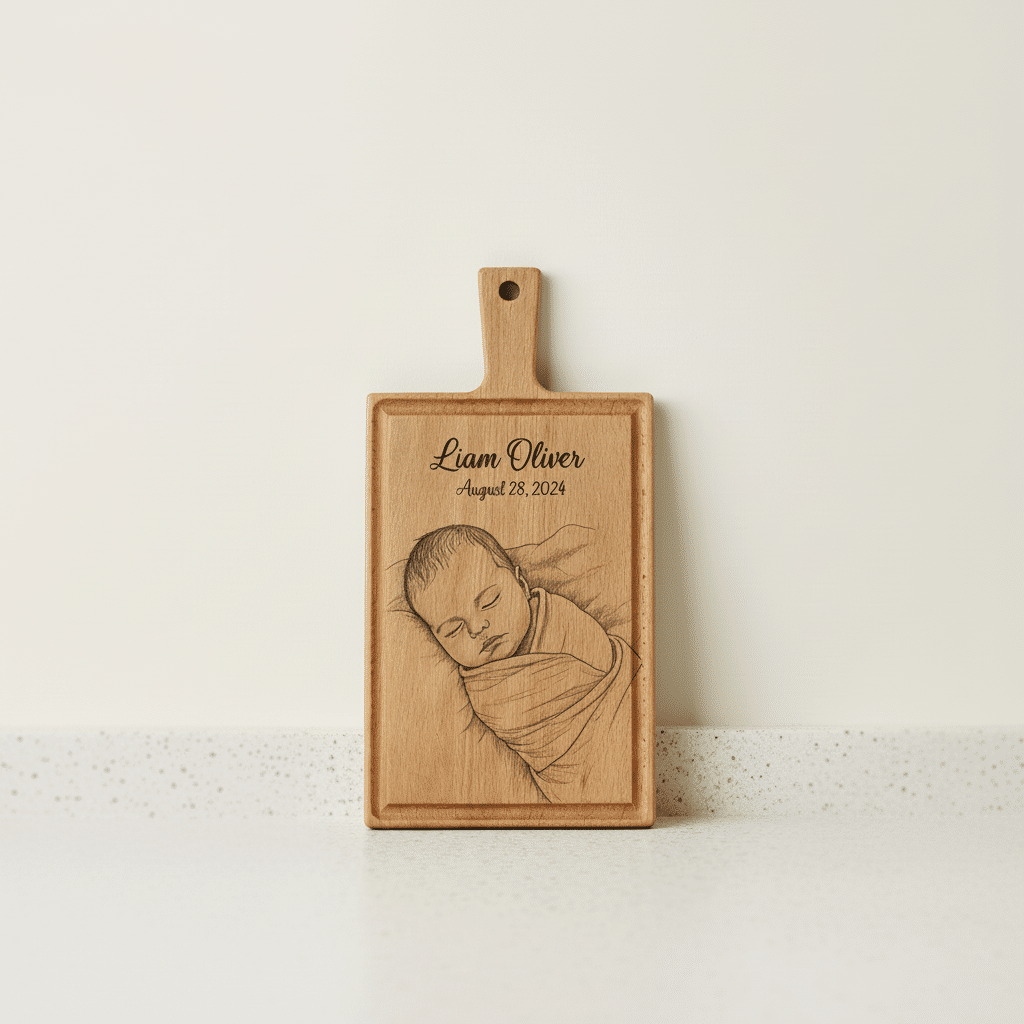 Babyfoto op borrelplank - kraamcadeau - cadeau geboorte - Beuken -  33cm x 16cm - 4