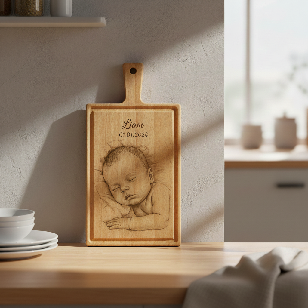 Babyfoto op borrelplank - kraamcadeau - cadeau geboorte - Beuken -  33cm x 16cm - 7