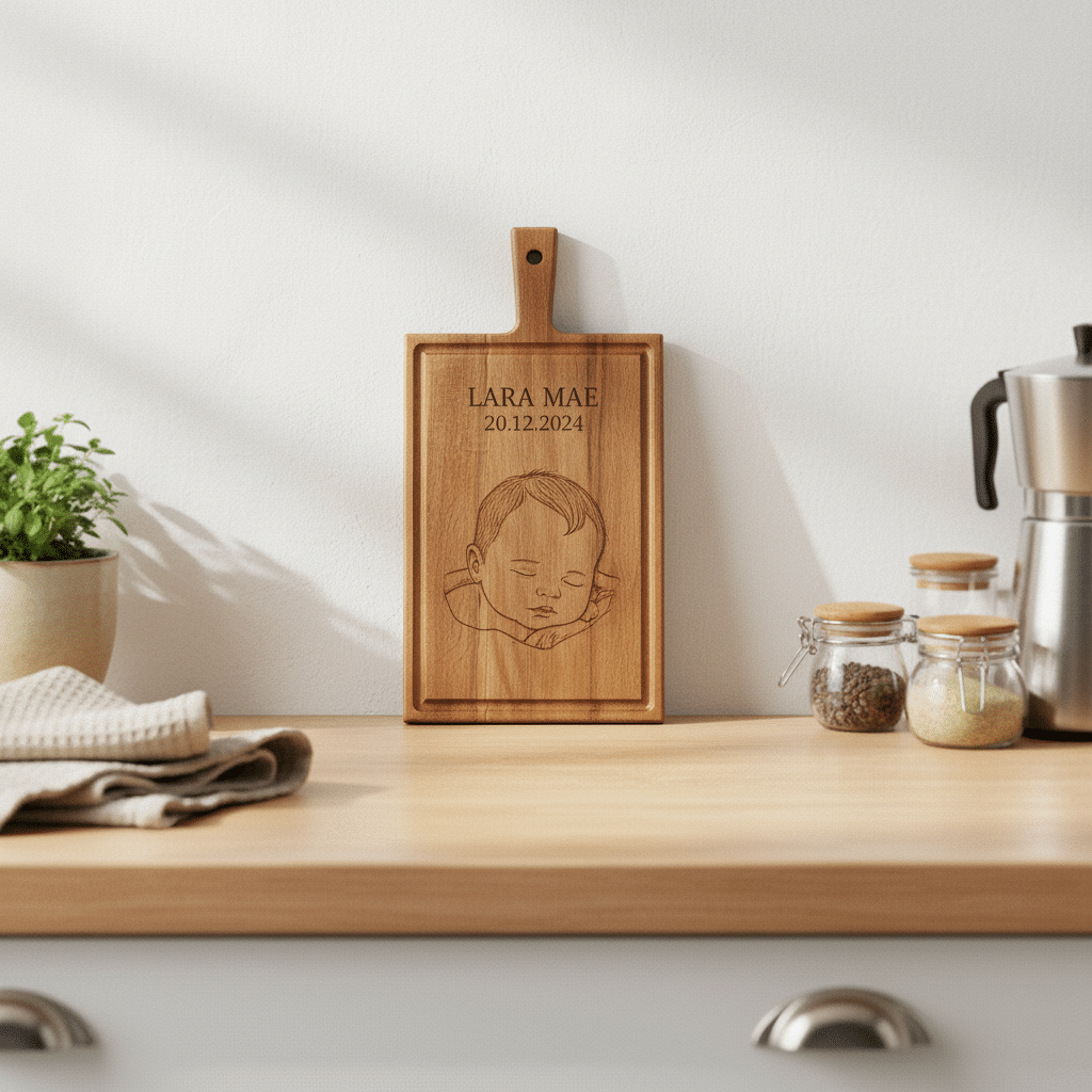 Babyfoto op borrelplank - kraamcadeau - cadeau geboorte - Beuken -  33cm x 16cm - 10