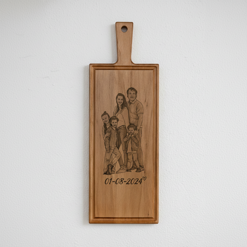 Foto, logo of tekst op borrelplank, snijplank, hapjesplank graveren - Beuken -  48cm x 17cm - 1