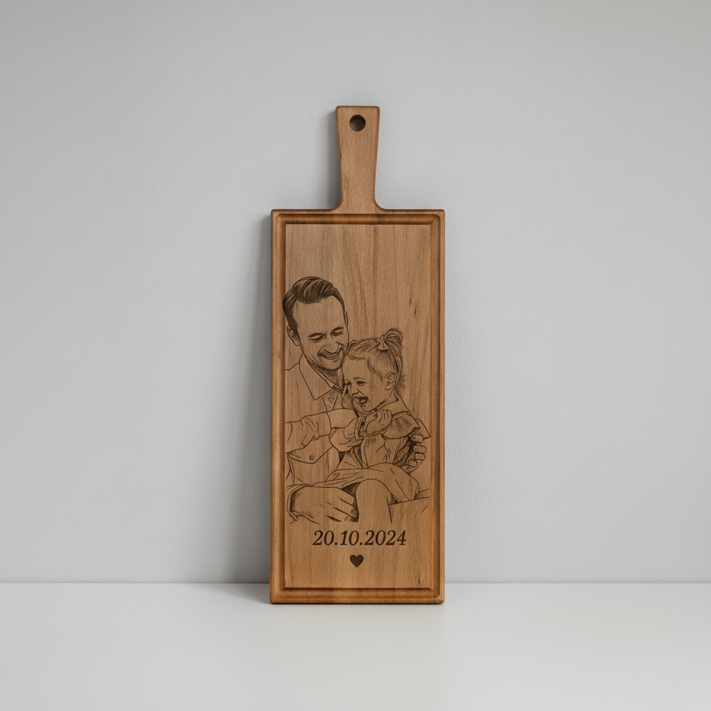 Foto, logo of tekst op borrelplank, snijplank, hapjesplank graveren - Beuken -  48cm x 17cm - 10