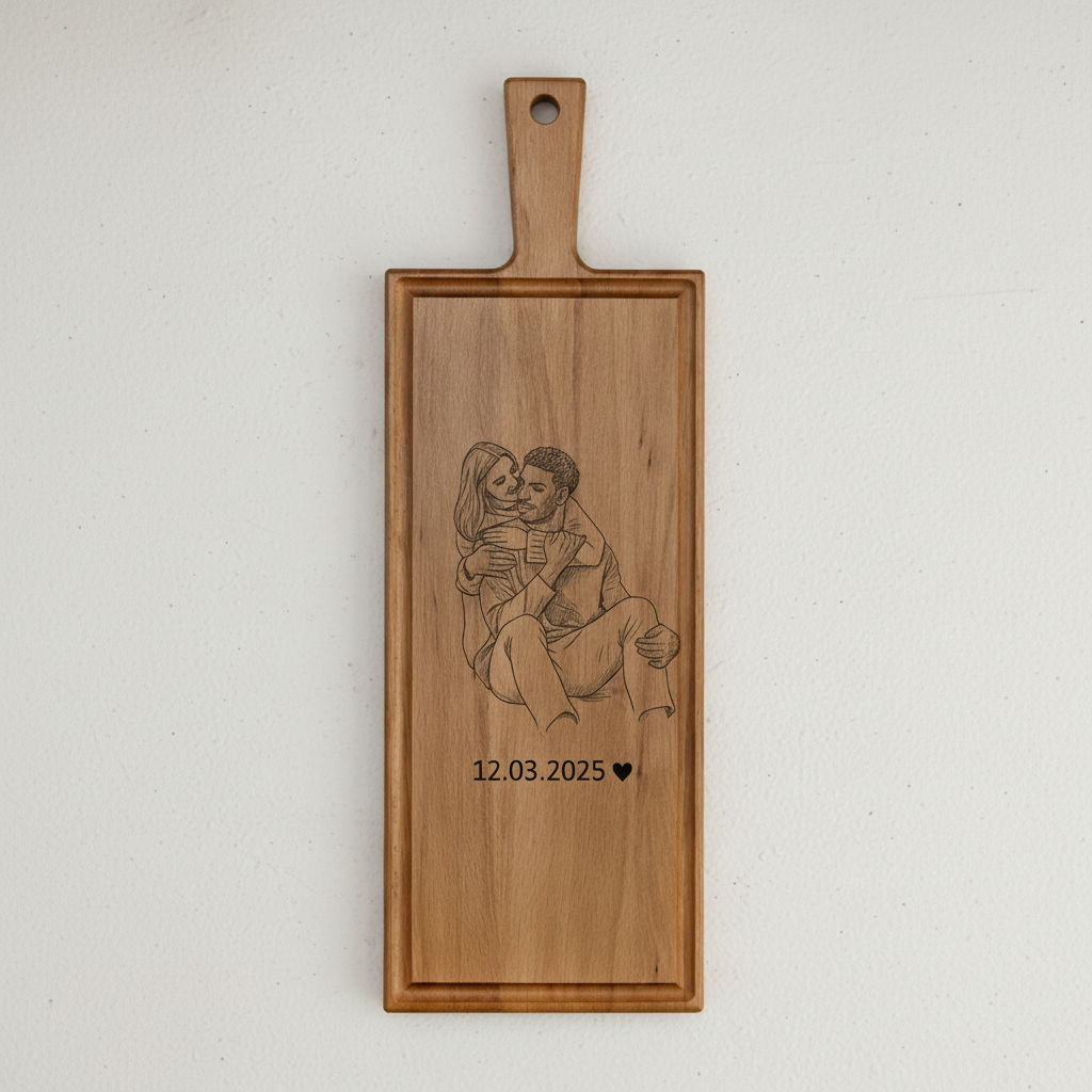 Foto, logo of tekst op borrelplank, snijplank, hapjesplank graveren - Beuken -  48cm x 17cm - 12