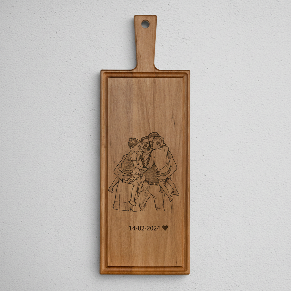 Foto, logo of tekst op borrelplank, snijplank, hapjesplank graveren - Beuken -  48cm x 17cm - 13