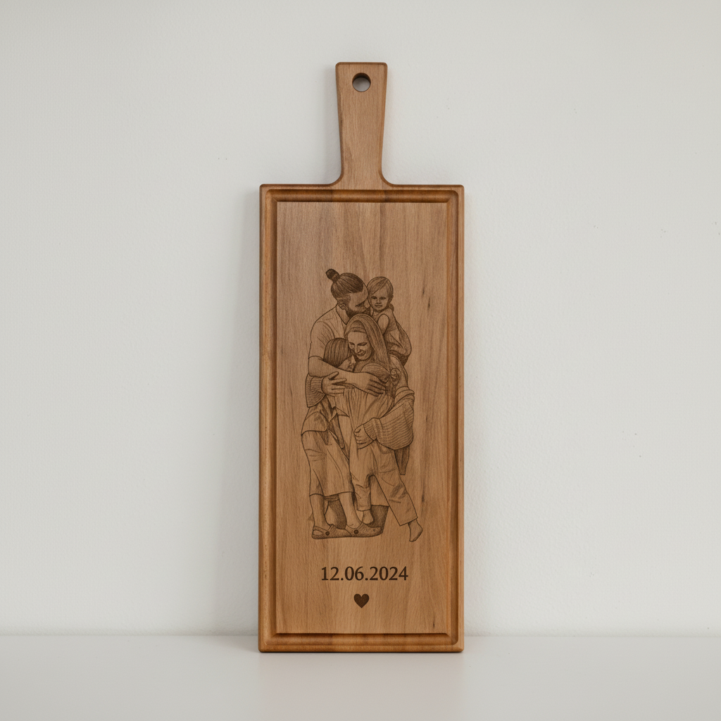 Foto, logo of tekst op borrelplank, snijplank, hapjesplank graveren - Beuken -  48cm x 17cm - 14