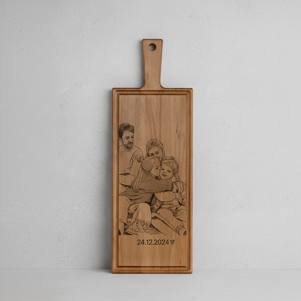 Foto, logo of tekst op borrelplank, snijplank, hapjesplank graveren - Beuken -  48cm x 17cm - 15