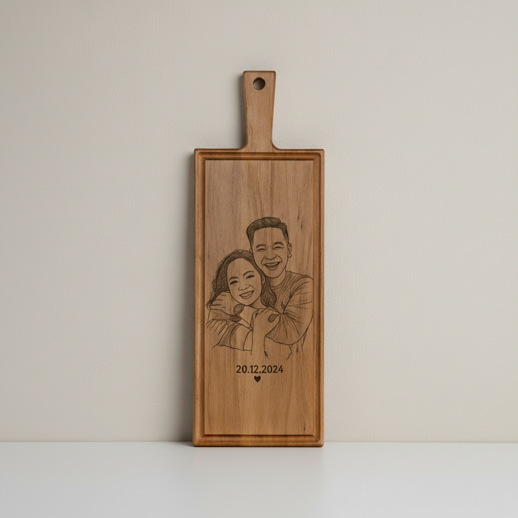 Foto, logo of tekst op borrelplank, snijplank, hapjesplank graveren - Beuken -  48cm x 17cm - 17