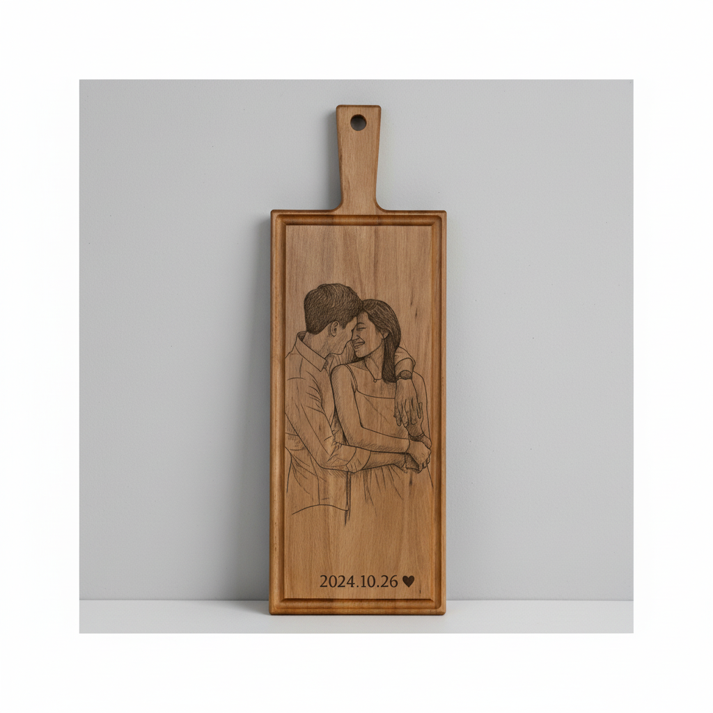 Foto, logo of tekst op borrelplank, snijplank, hapjesplank graveren - Beuken -  48cm x 17cm - 18