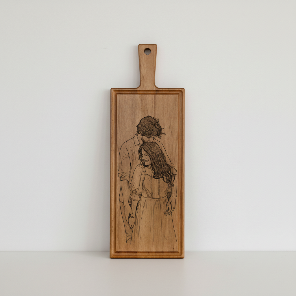 Foto, logo of tekst op borrelplank, snijplank, hapjesplank graveren - Beuken -  48cm x 17cm - 19