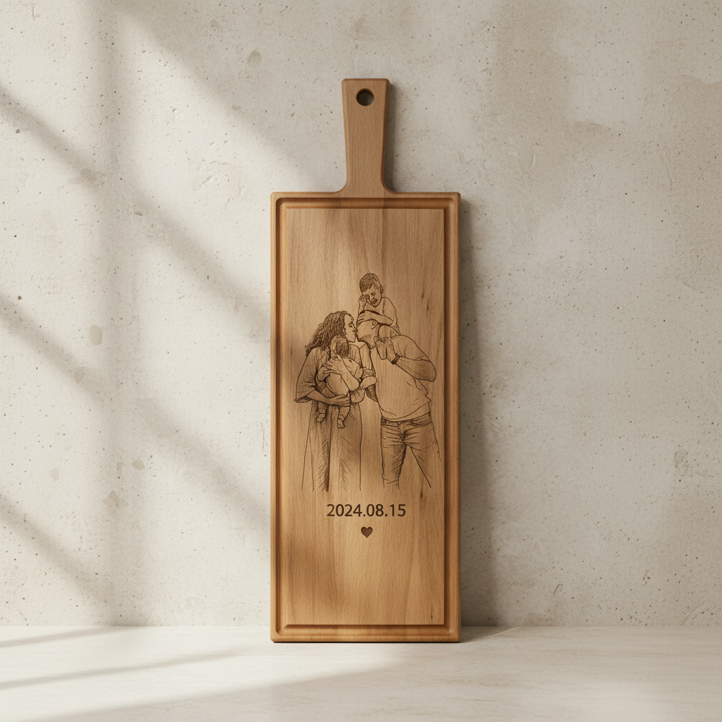 Foto, logo of tekst op borrelplank, snijplank, hapjesplank graveren - Beuken -  48cm x 17cm - 2