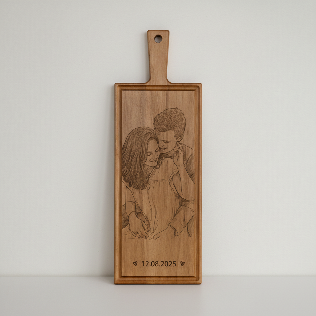 Foto, logo of tekst op borrelplank, snijplank, hapjesplank graveren - Beuken -  48cm x 17cm - 20