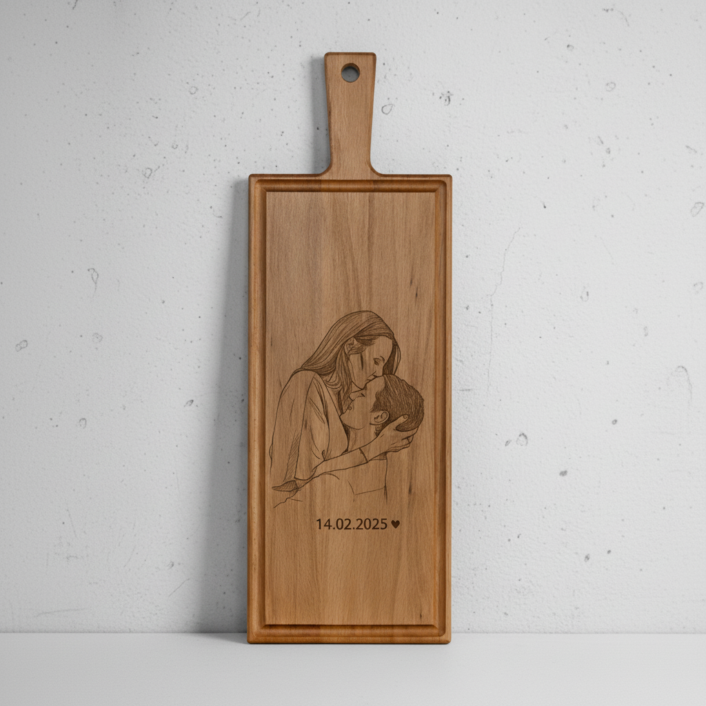 Foto, logo of tekst op borrelplank, snijplank, hapjesplank graveren - Beuken -  48cm x 17cm - 21