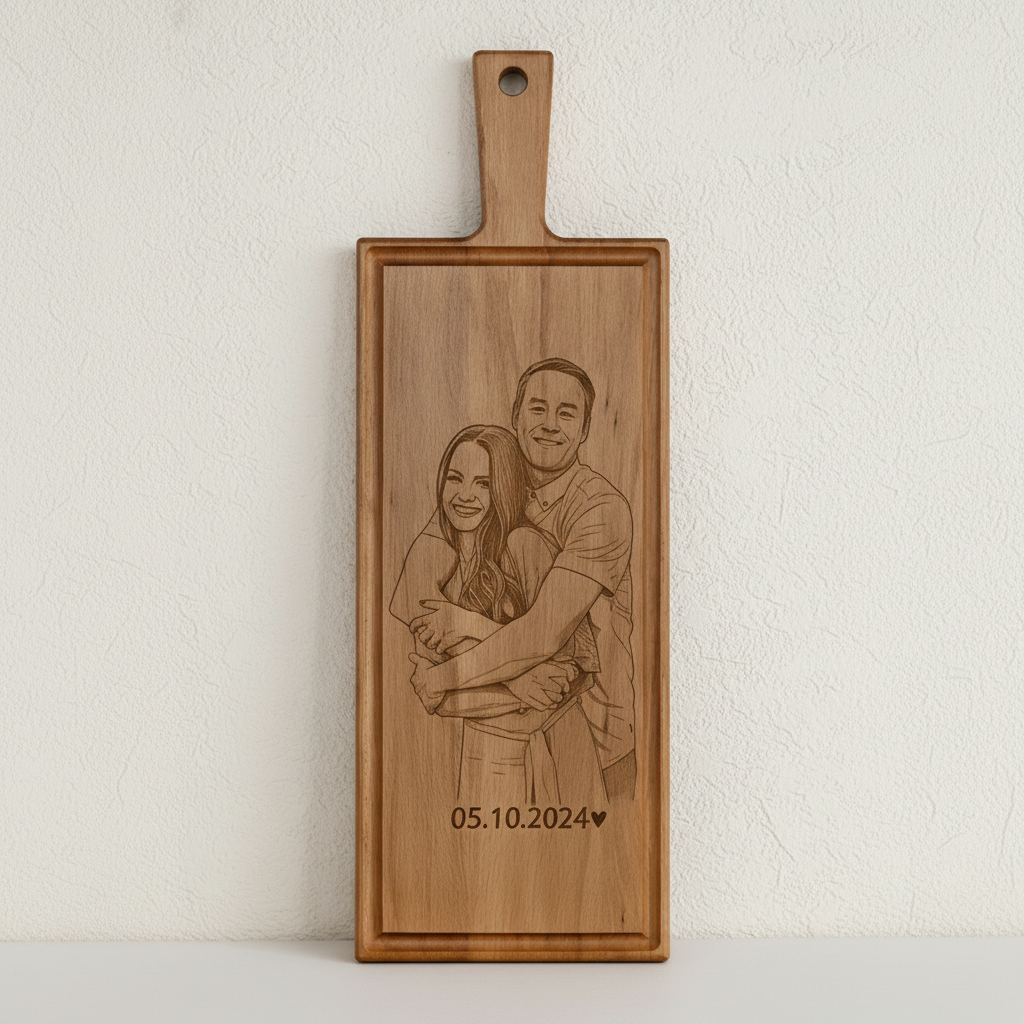 Foto, logo of tekst op borrelplank, snijplank, hapjesplank graveren - Beuken -  48cm x 17cm - 22