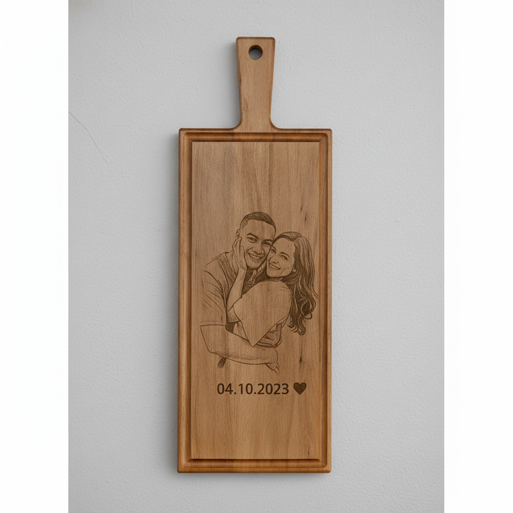 Foto, logo of tekst op borrelplank, snijplank, hapjesplank graveren - Beuken -  48cm x 17cm - 23