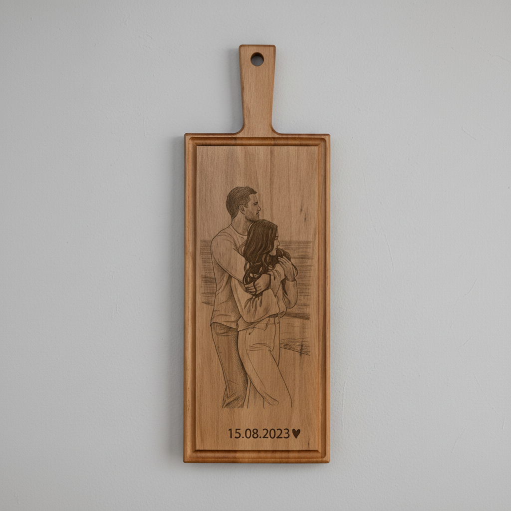 Foto, logo of tekst op borrelplank, snijplank, hapjesplank graveren - Beuken -  48cm x 17cm - 24