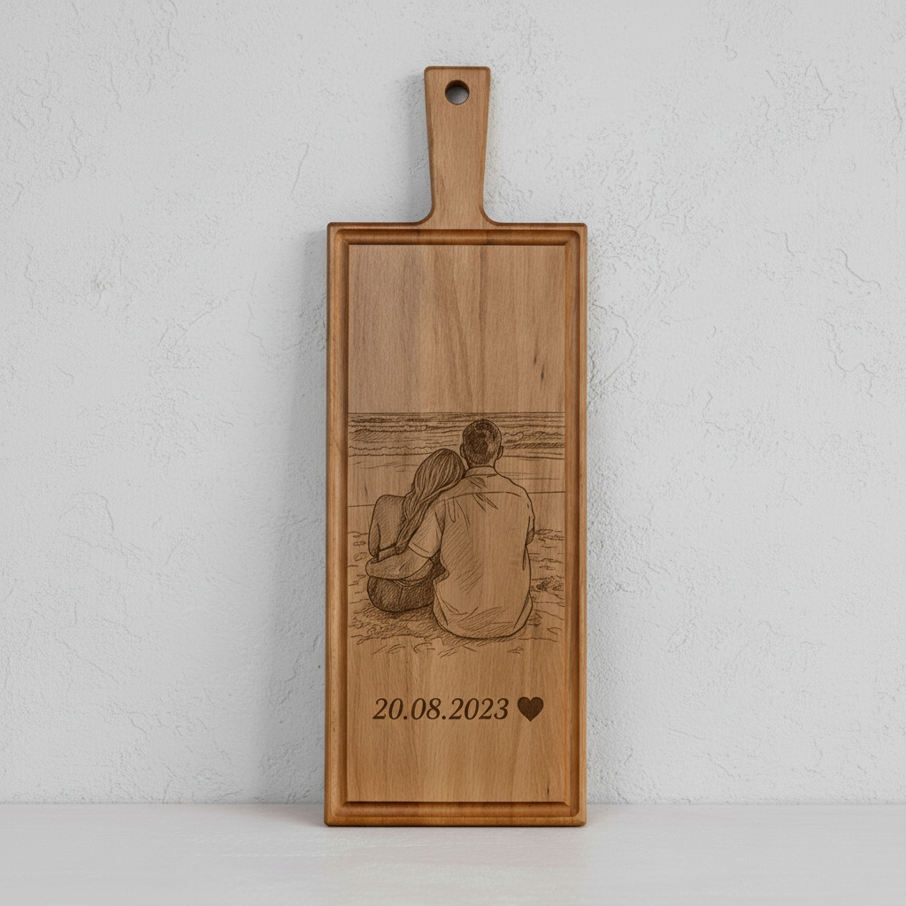 Foto, logo of tekst op borrelplank, snijplank, hapjesplank graveren - Beuken -  48cm x 17cm - 25