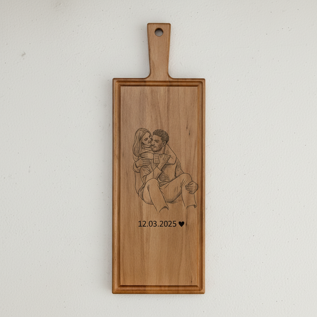 Foto, logo of tekst op borrelplank, snijplank, hapjesplank graveren - Beuken -  48cm x 17cm - 26