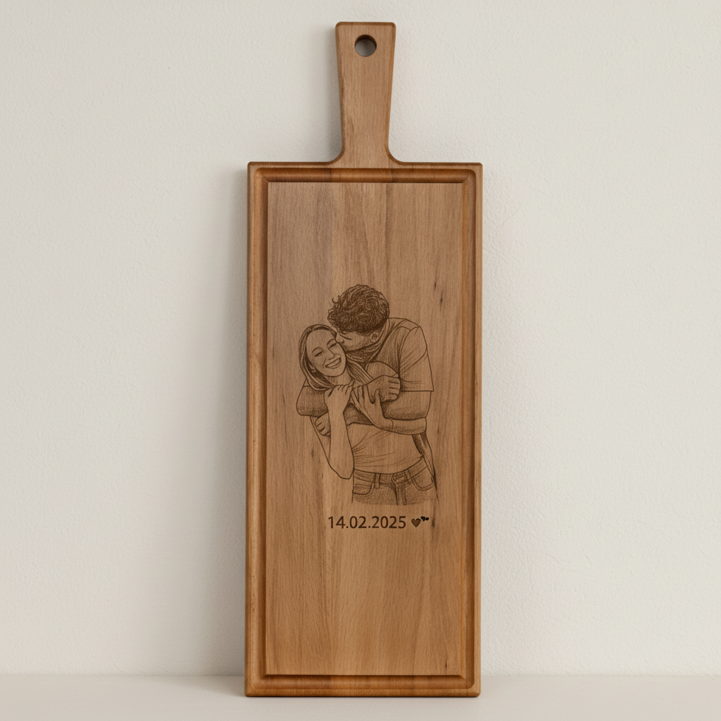 Foto, logo of tekst op borrelplank, snijplank, hapjesplank graveren - Beuken -  48cm x 17cm - 28