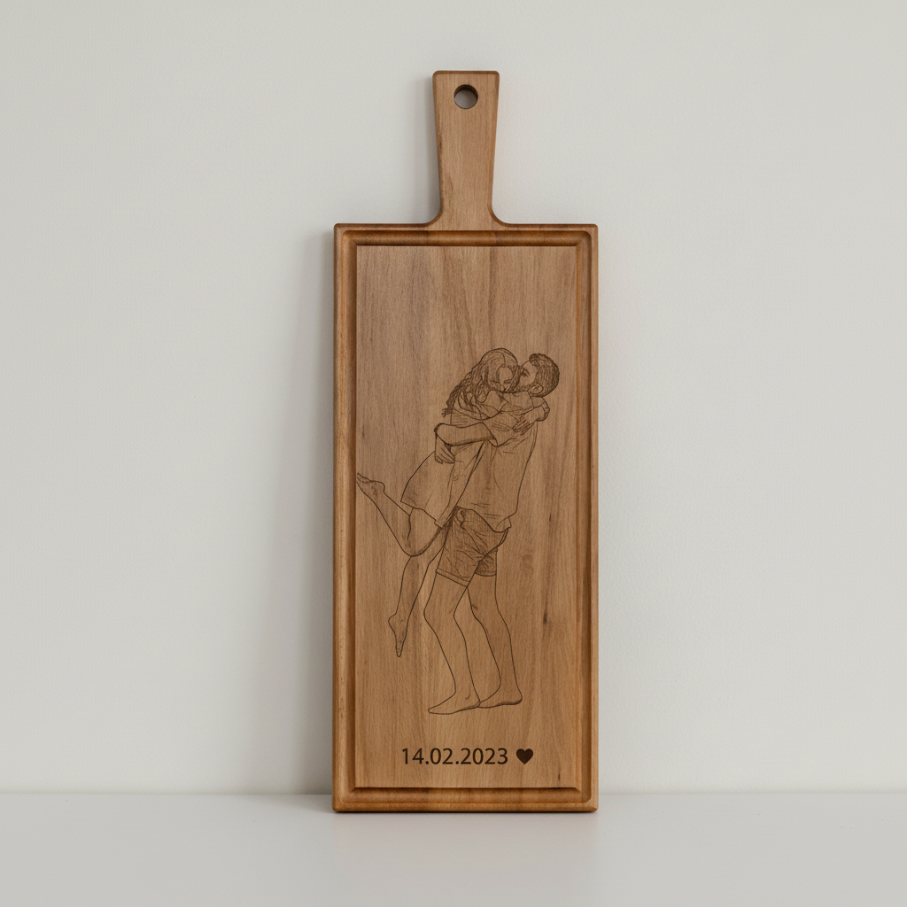 Foto, logo of tekst op borrelplank, snijplank, hapjesplank graveren - Beuken -  48cm x 17cm - 29