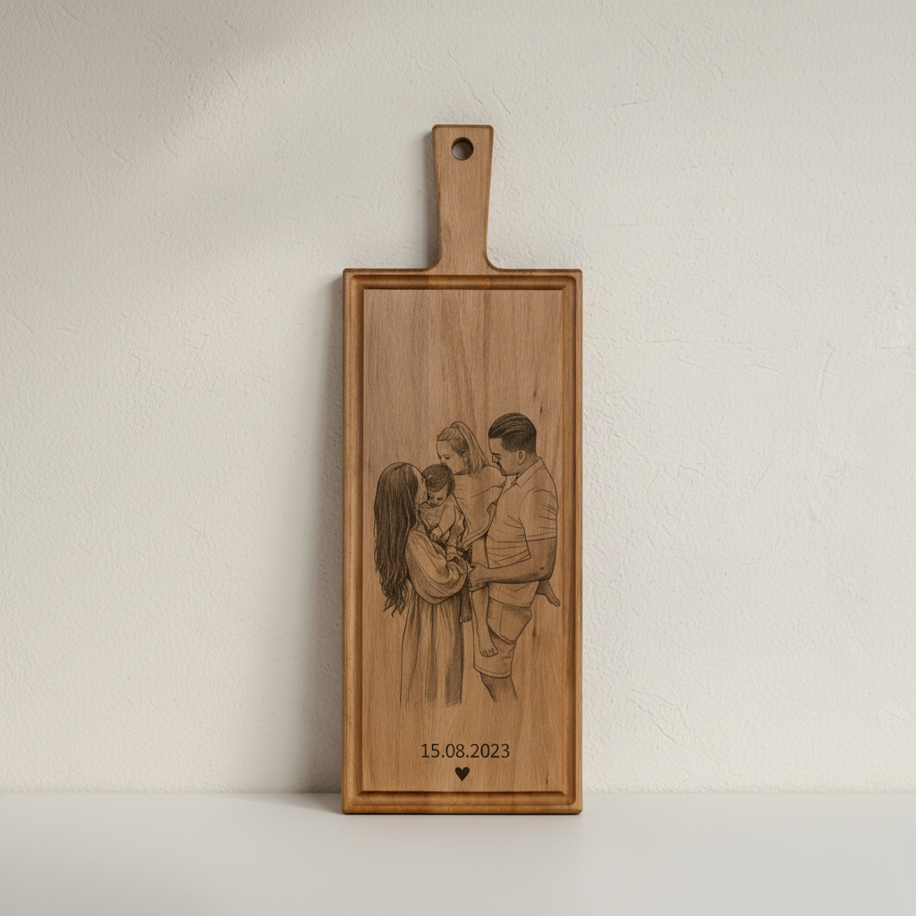 Foto, logo of tekst op borrelplank, snijplank, hapjesplank graveren - Beuken -  48cm x 17cm - 3