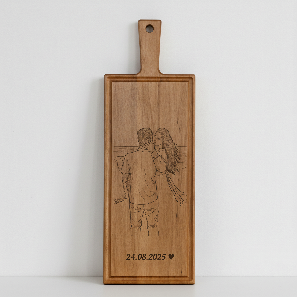 Foto, logo of tekst op borrelplank, snijplank, hapjesplank graveren - Beuken -  48cm x 17cm - 30