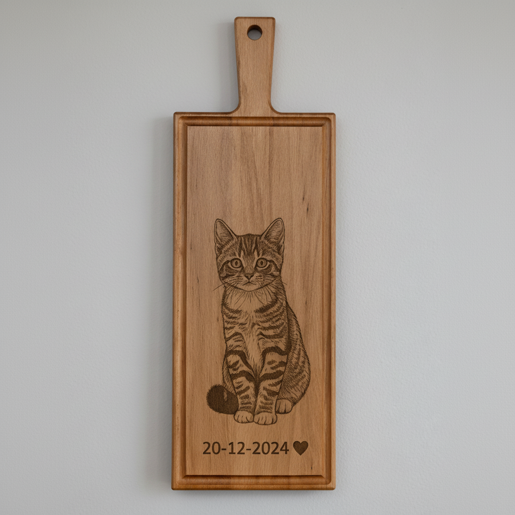 Foto, logo of tekst op borrelplank, snijplank, hapjesplank graveren - Beuken -  48cm x 17cm - 31