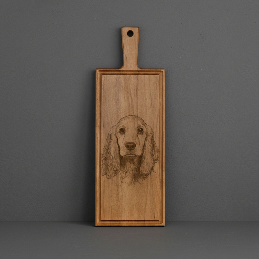 Foto, logo of tekst op borrelplank, snijplank, hapjesplank graveren - Beuken -  48cm x 17cm - 32