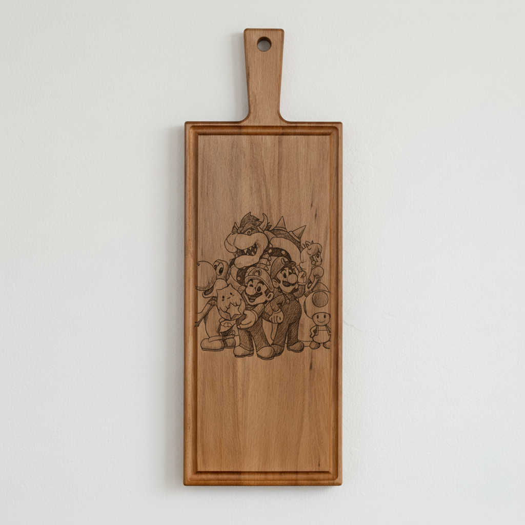 Foto, logo of tekst op borrelplank, snijplank, hapjesplank graveren - Beuken -  48cm x 17cm - 34