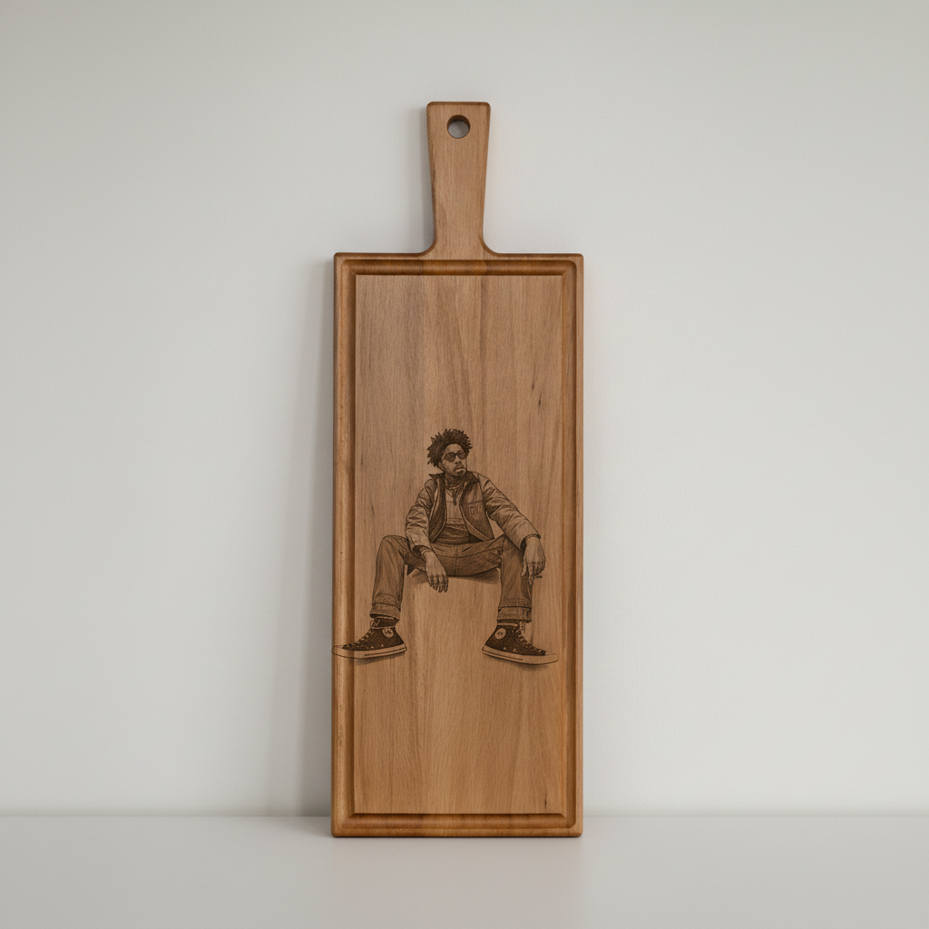 Foto, logo of tekst op borrelplank, snijplank, hapjesplank graveren - Beuken -  48cm x 17cm - 48