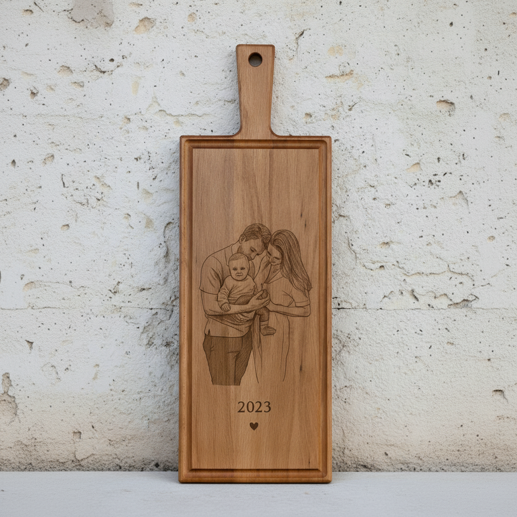 Foto, logo of tekst op borrelplank, snijplank, hapjesplank graveren - Beuken -  48cm x 17cm - 5