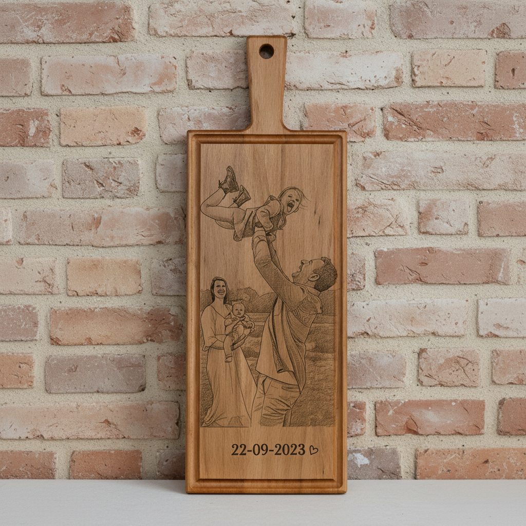 Foto, logo of tekst op borrelplank, snijplank, hapjesplank graveren - Beuken -  48cm x 17cm - 6