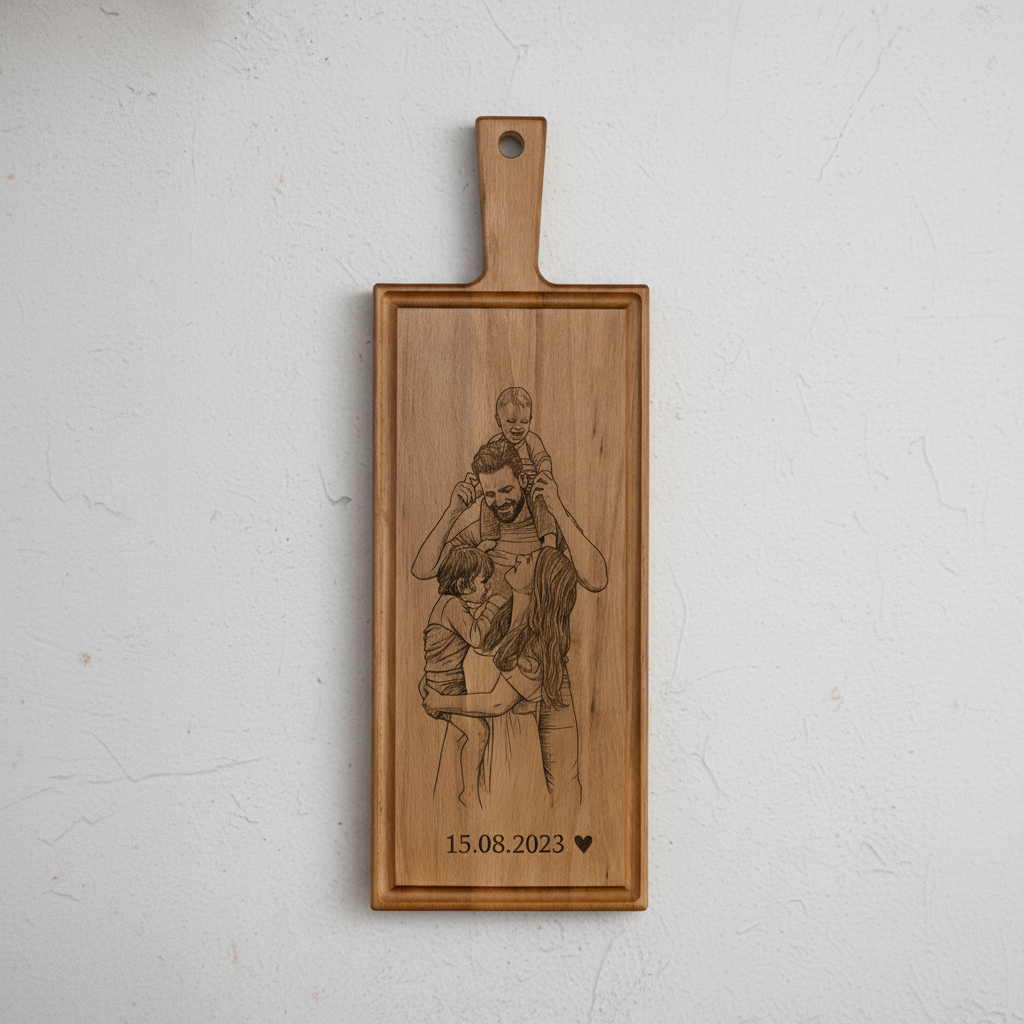 Foto, logo of tekst op borrelplank, snijplank, hapjesplank graveren - Beuken -  48cm x 17cm - 7