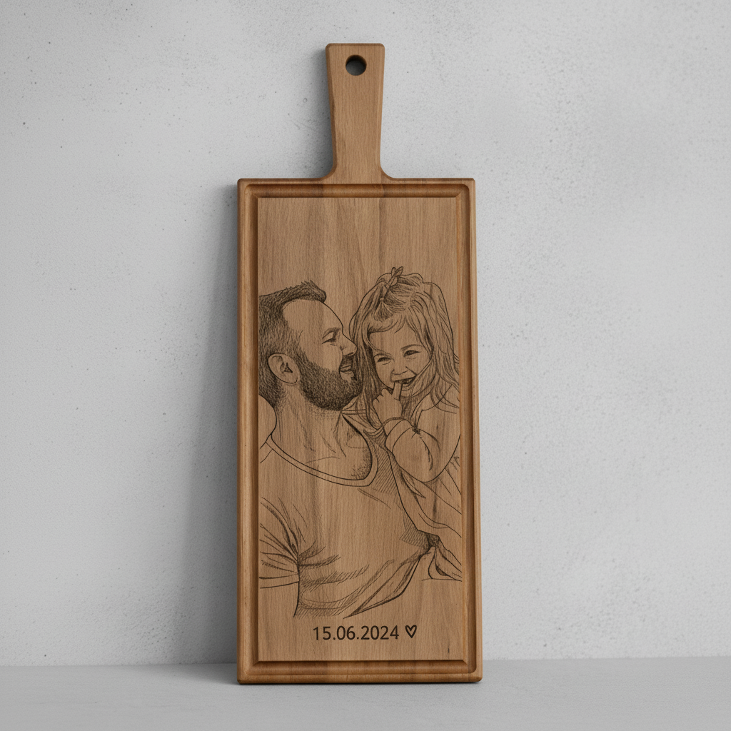 Foto, logo of tekst op borrelplank, snijplank, hapjesplank graveren - Beuken -  48cm x 17cm - 9