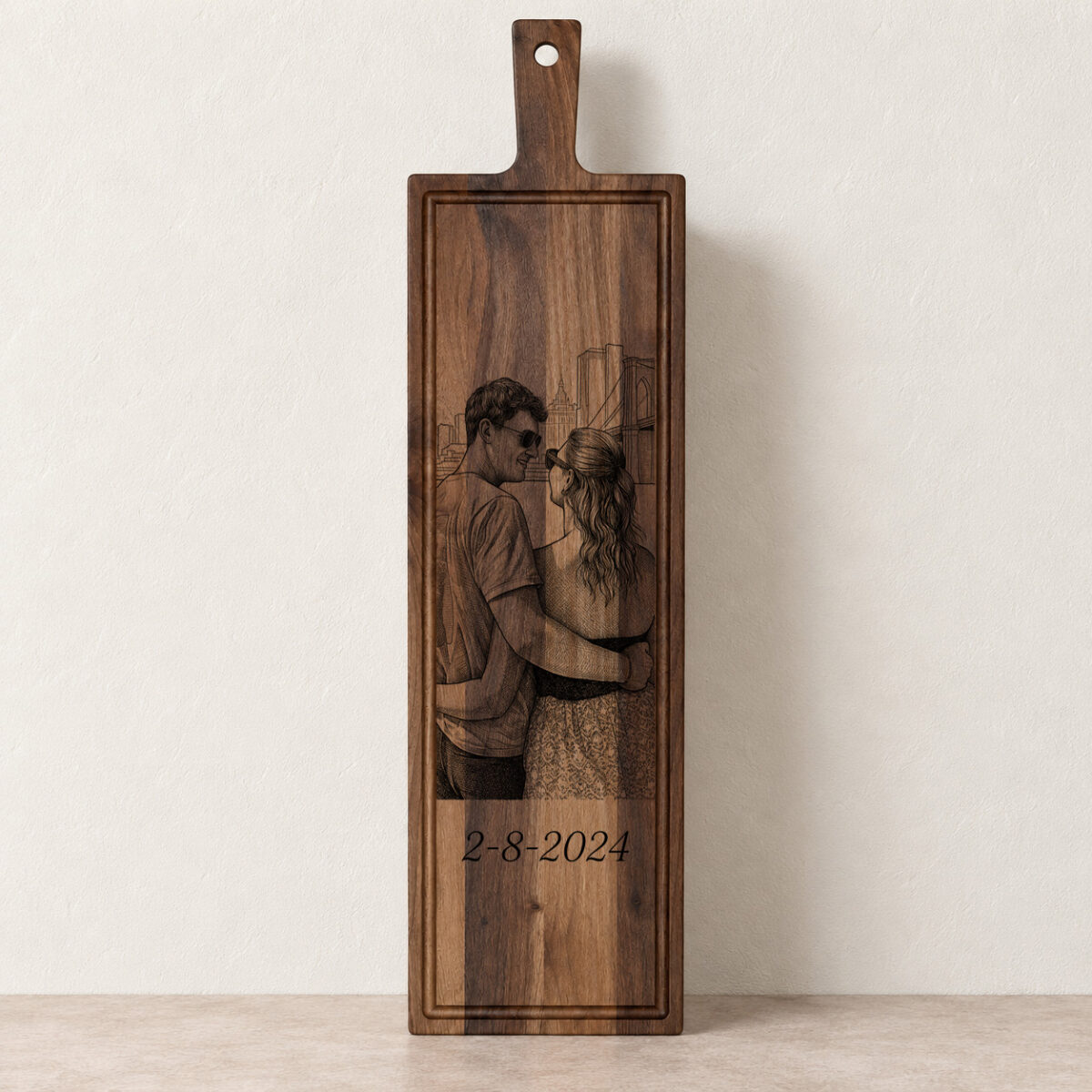 Plank met handvat - walnoot - 69x19 cm - zelf ontwerpen