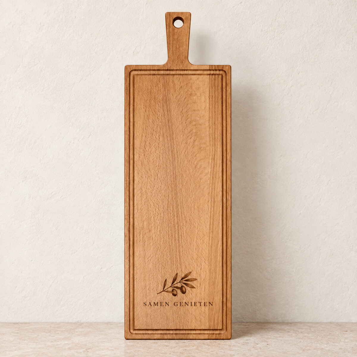 Plank met handvat - beuken - 59x19 cm - zelf ontwerpen - Variant 01
