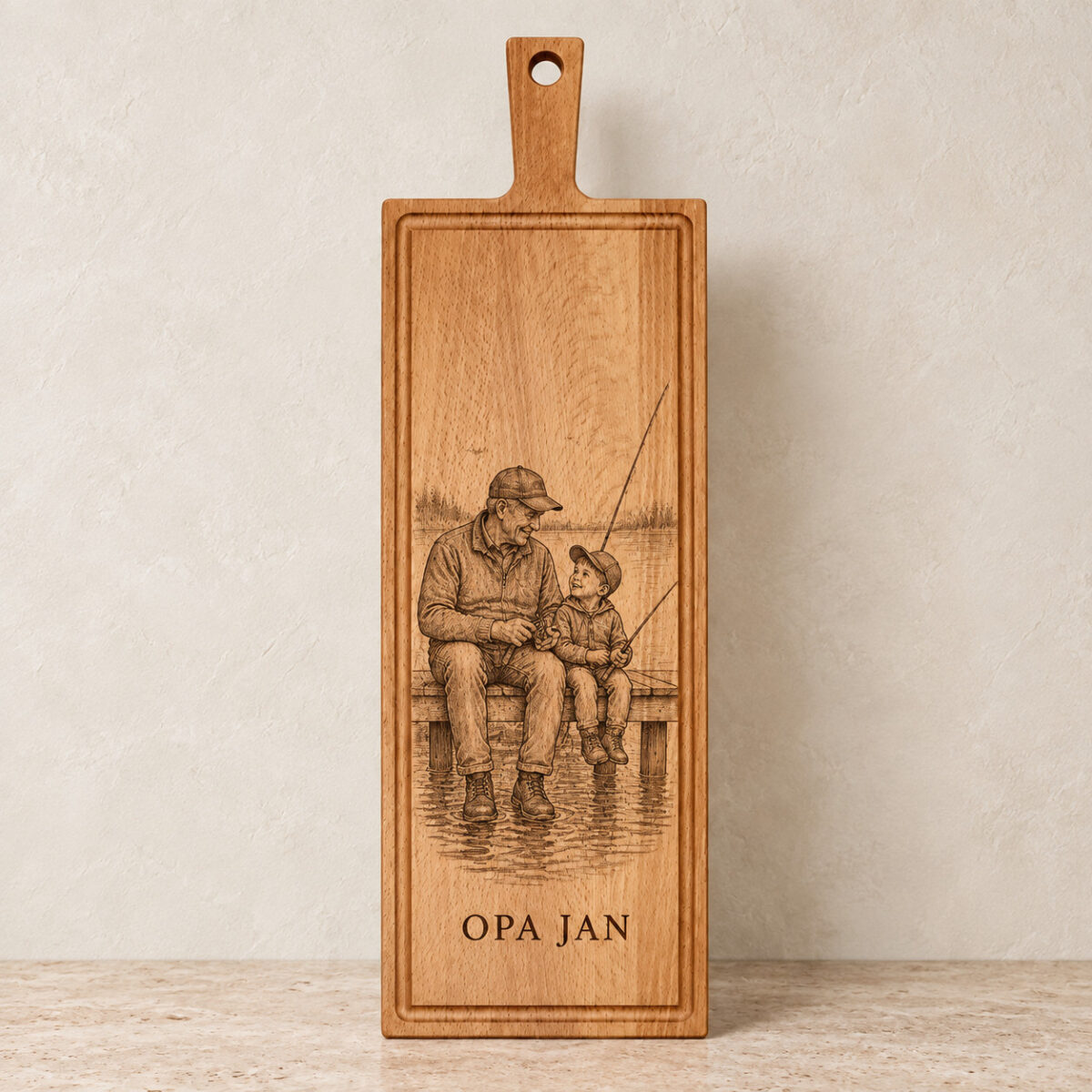 Plank met handvat - beuken - 59x19 cm - zelf ontwerpen - Variant 08