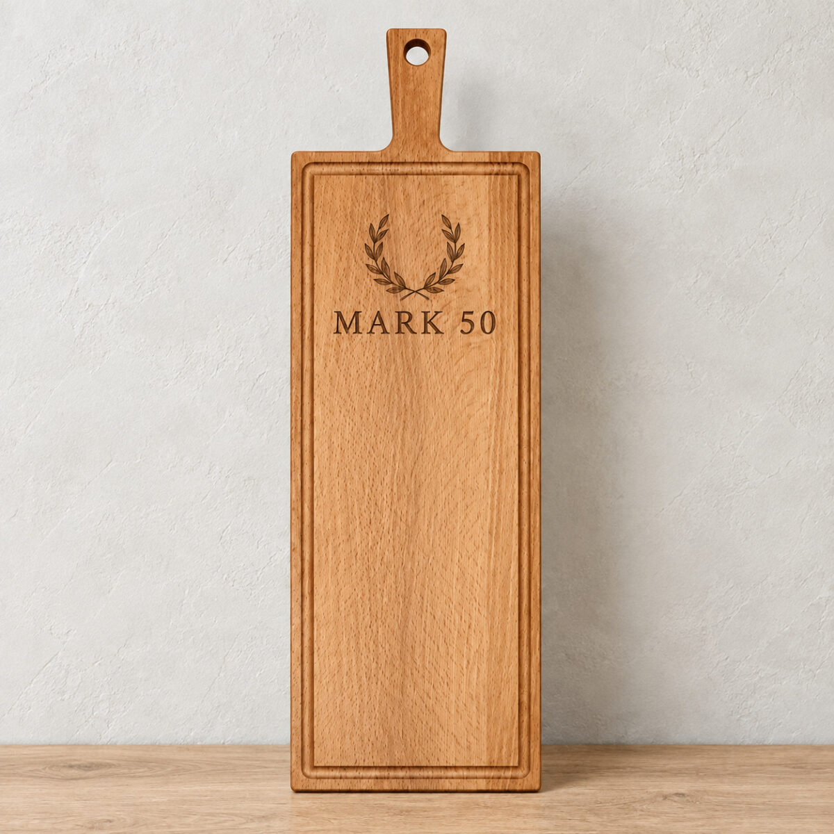 Plank met handvat - beuken - 59x19 cm - zelf ontwerpen - Variant 09