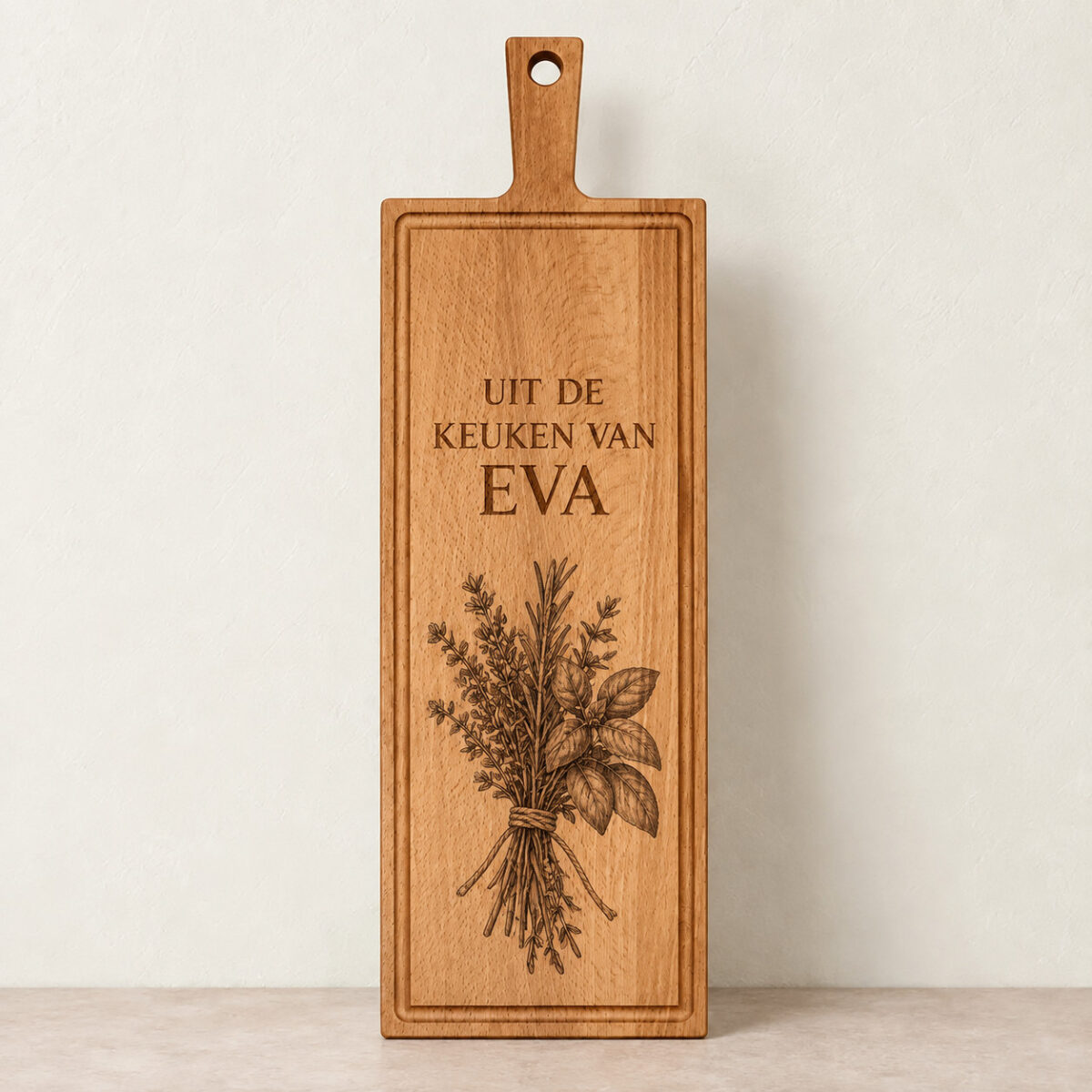 Plank met handvat - beuken - 59x19 cm - zelf ontwerpen - Variant 13