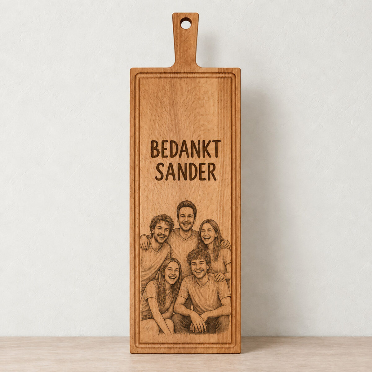 Plank met handvat - beuken - 59x19 cm - zelf ontwerpen - Variant 20
