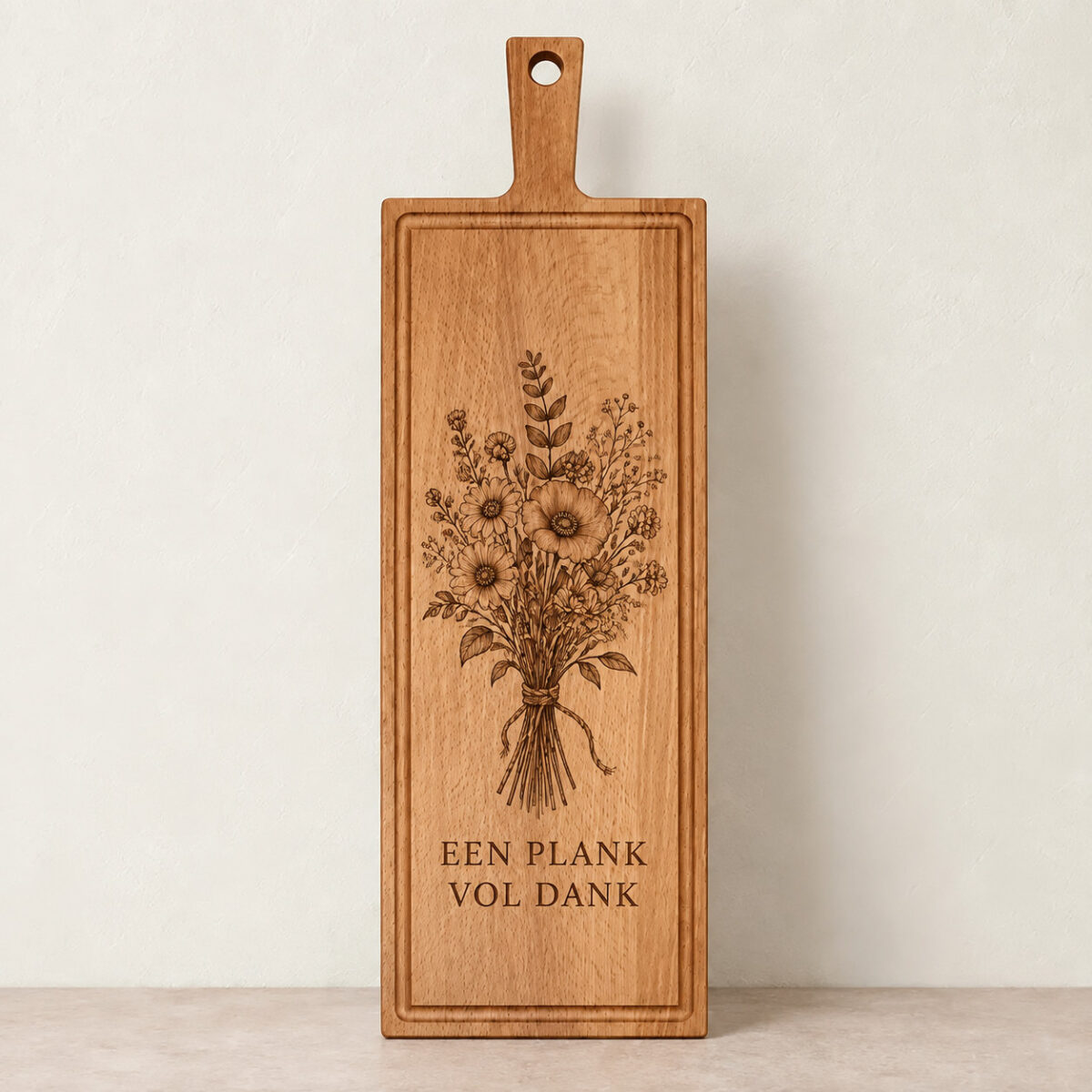 Plank met handvat - beuken - 59x19 cm - zelf ontwerpen - Variant 21