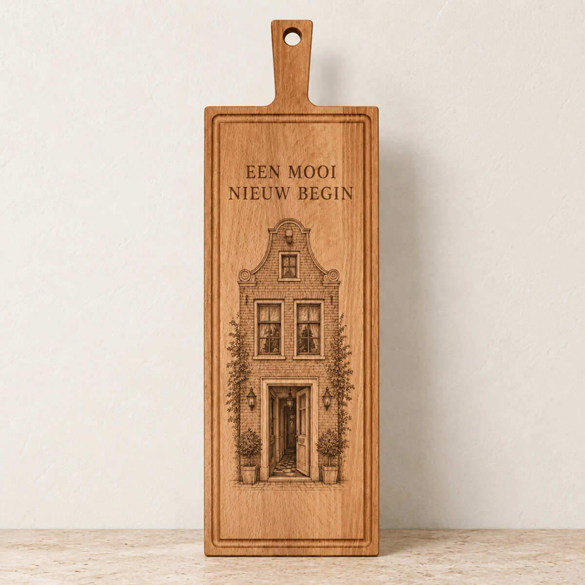 Plank met handvat - beuken - 59x19 cm - zelf ontwerpen - Variant 22