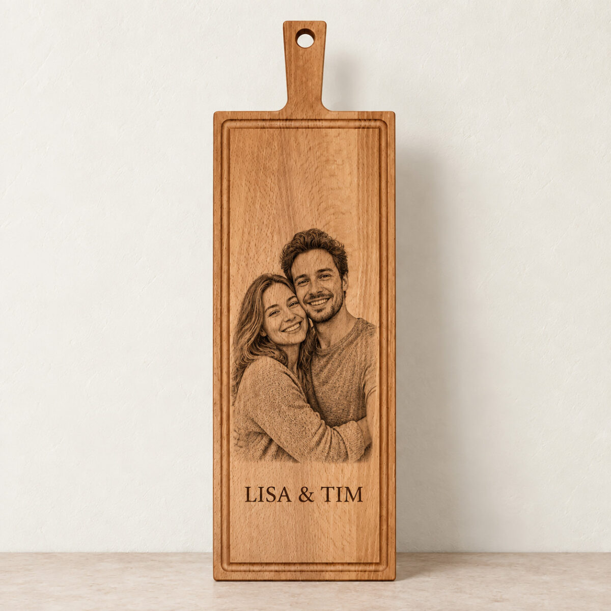 Plank met handvat - beuken - 59x19 cm - zelf ontwerpen - Variant 29