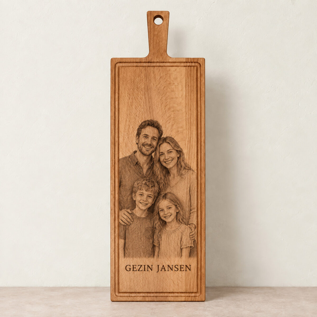 Plank met handvat - beuken - 59x19 cm - zelf ontwerpen - Variant 30